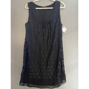 Lily Womens Size L Black Polka Dot Mesh Overlay Shift Dress Sleeveless NWT